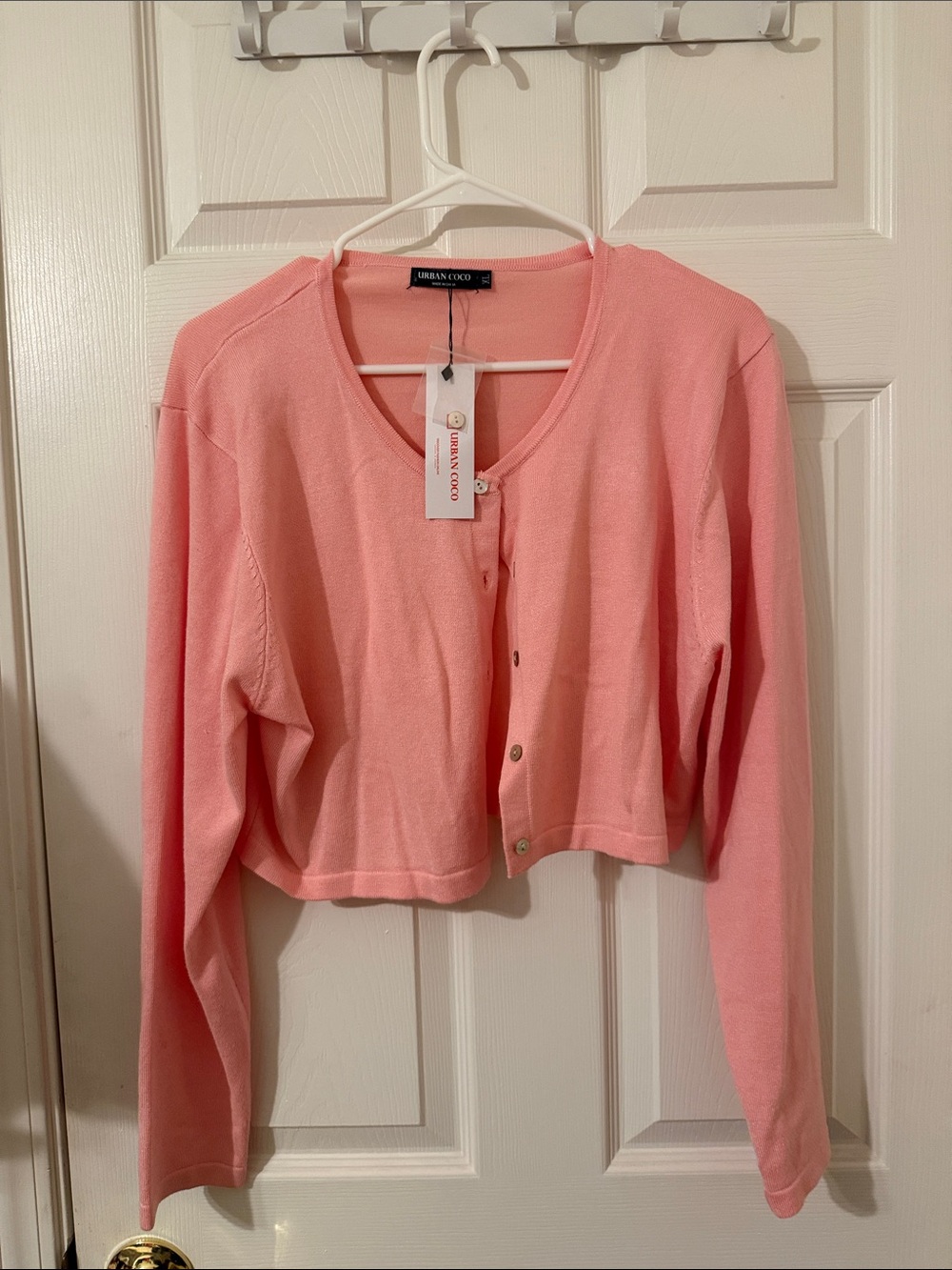 Urban CoCo Peach Pink Cropped Button-Front Cardigan